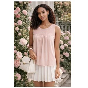 BLOUSOLOGY  Blush Pink Sheer Sleeveless Smocked Blouse Size Small Feminine Light